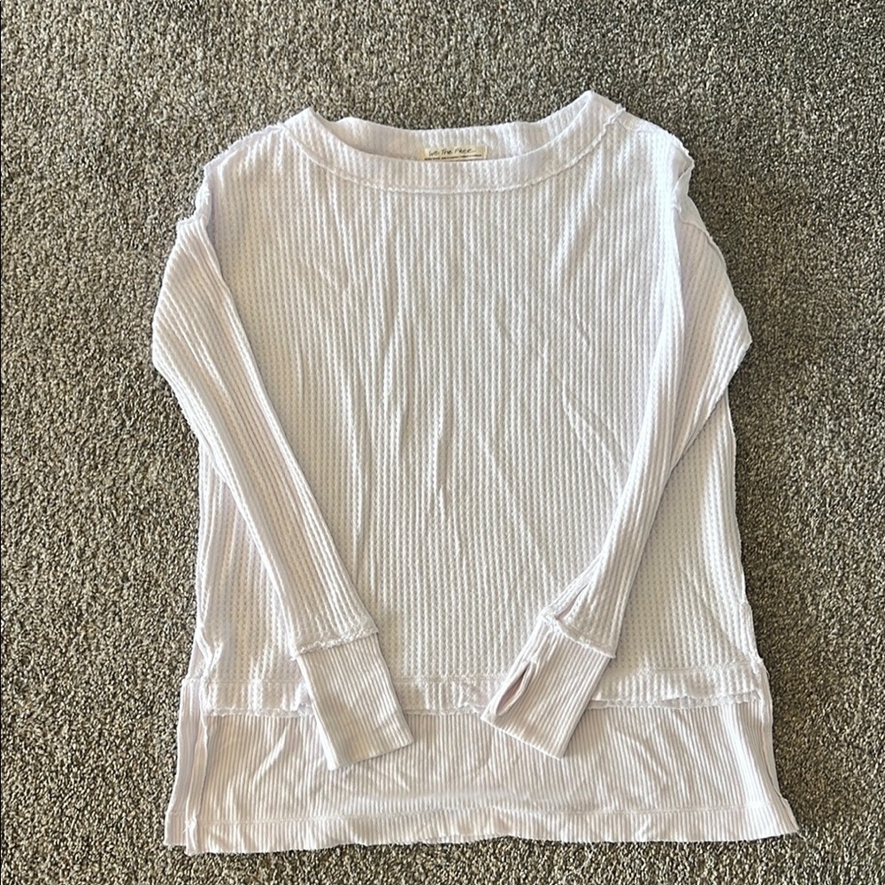 Free People White Long Sleeve Waffle Knit Top